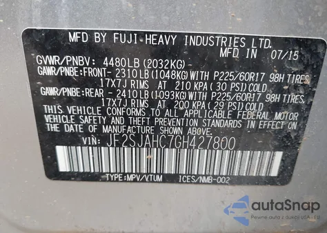 2016 Subaru Forester 2.5I Limited from USA, damaged, VIN JF2SJAHC7GH427800